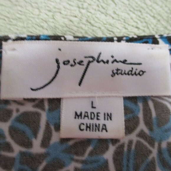 Josephine Studio top wash & wear 3/4 sleeves teal, brown, cream, stretchy size L - Picture 2 of 7